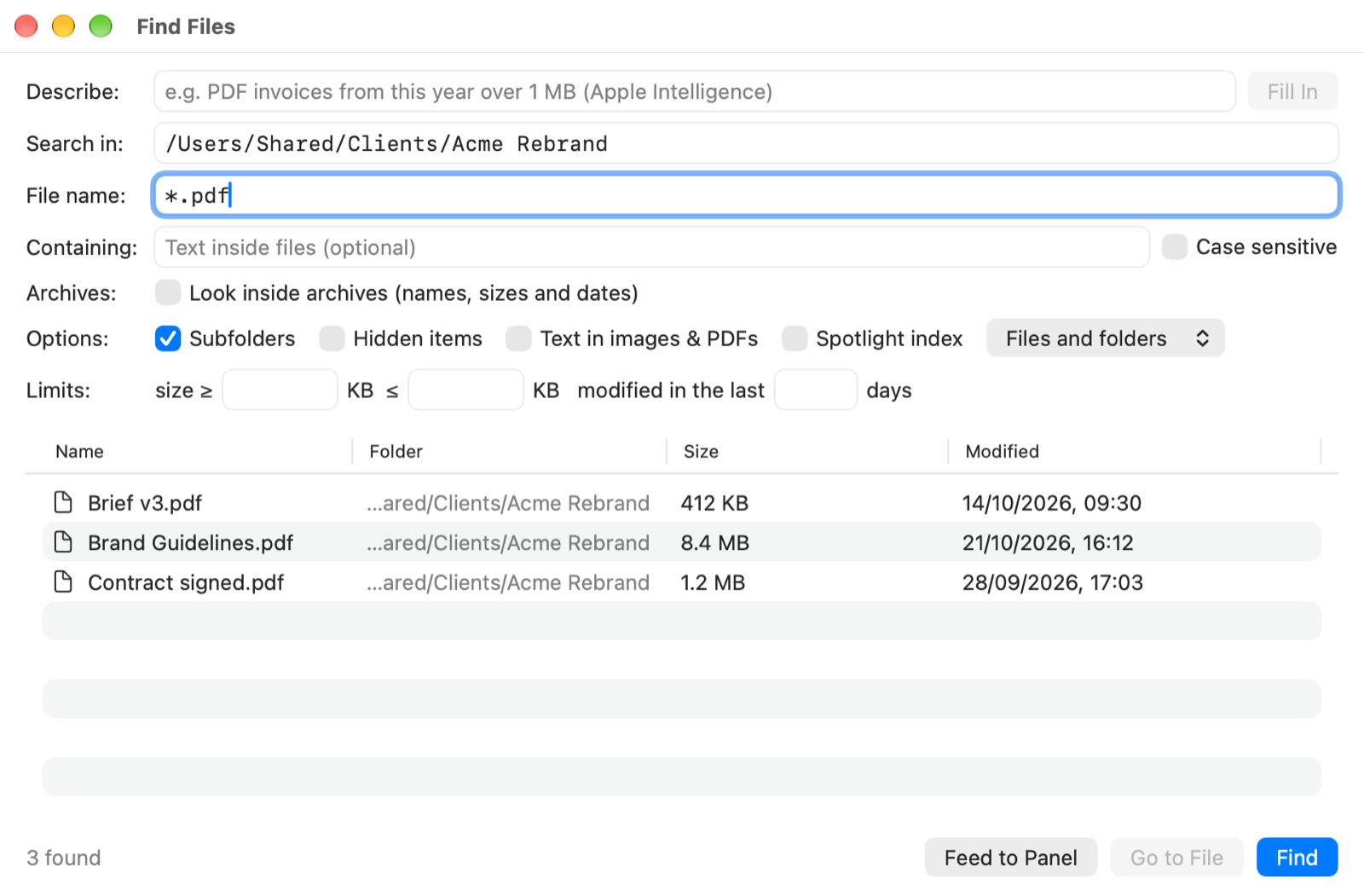 Find Files with three PDF results
